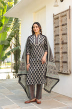 Women Ethnic Motifs Printed Regular Pure Cotton Kurta with Trousers & With Dupatta