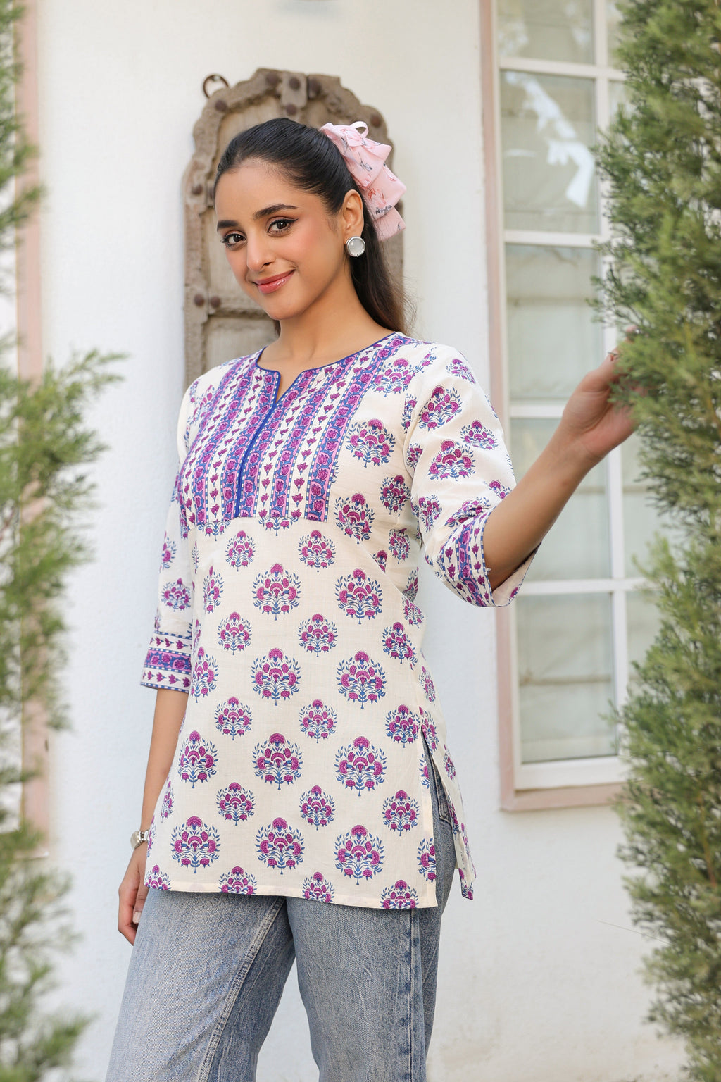 Ethnic Motifs Printed Round Neck Pure Cotton Top