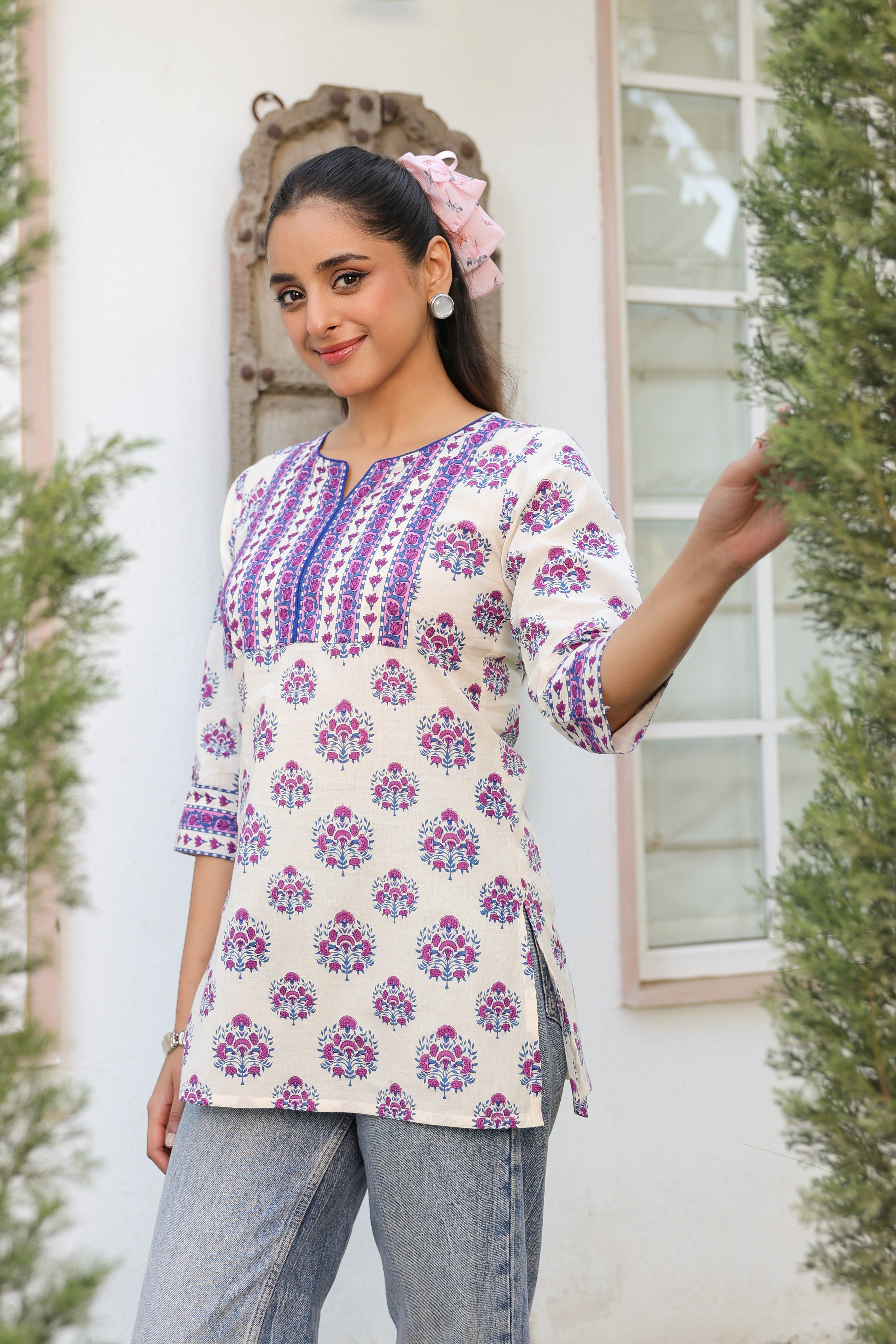 Ethnic Motifs Printed Round Neck Pure Cotton Top
