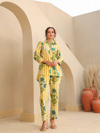 Printed Pure Cotton Shirt Collar Neck Shirt & Trouser Co-Ords