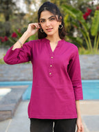 Women Mandarin Collar Cotton Regular Top