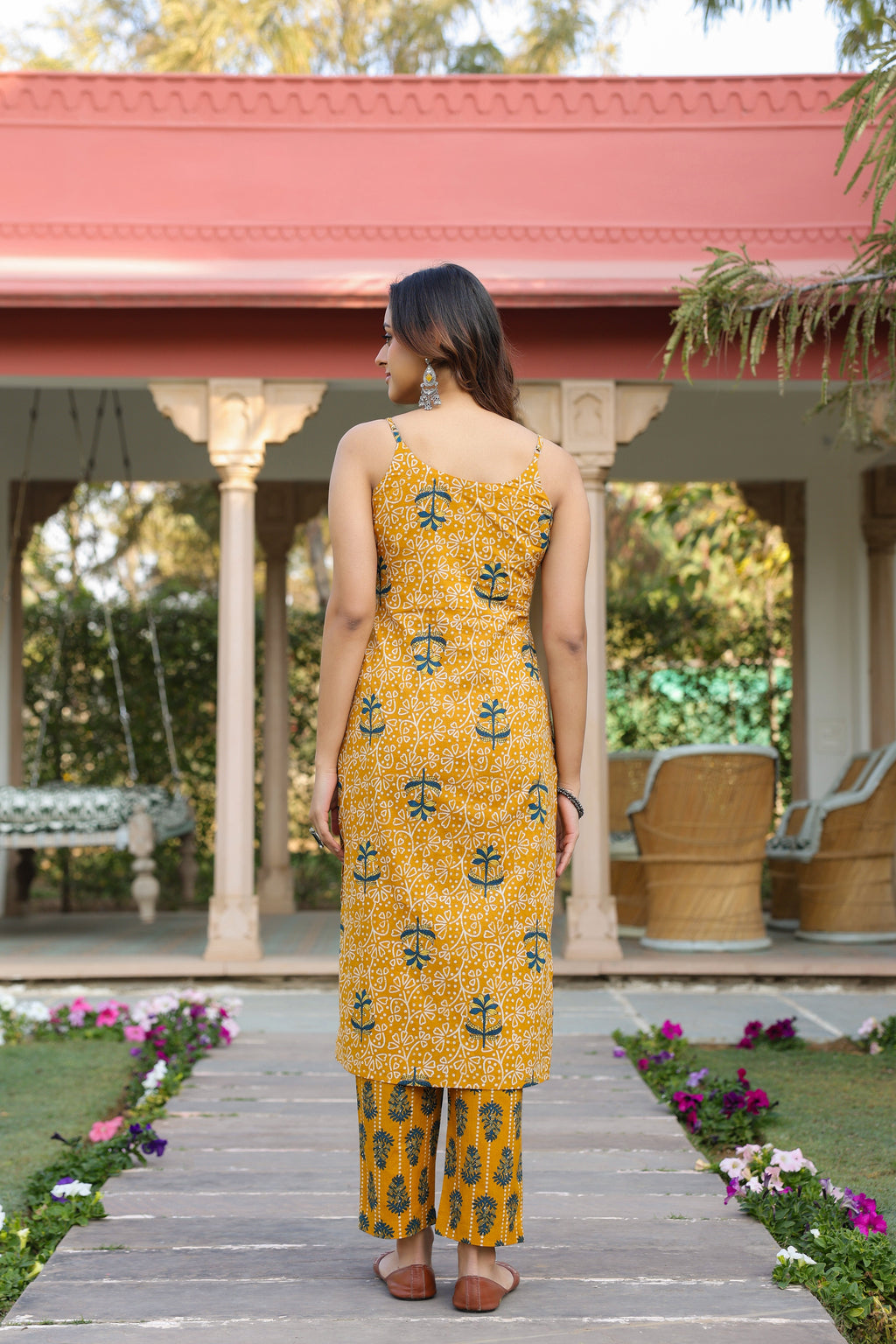 Women Ethnic Motifs Printed Regular Beads and Stones Pure Cotton Kurta with Trousers & With Dupatta