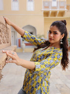 Print Mandarin Collar Cotton Top