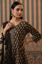 Women Mustard Paisley Printed Pure Cotton Anarkali Kurta with Trousers & Dupatta