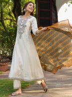 Women Floral Embroidered A-Line Pure Cotton Kurta with Trousers & Dupatta