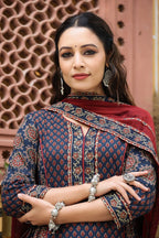 Women Blue Anarkali Cotton Printed Kurta Set