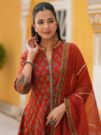Women Ethnic Motifs Printed Cotton Anarkali Kurta with Trousers & Dupatta