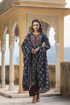 Women Blue Floral Printed Pure Cotton Kurta Set