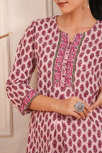 Women Lavender & Pink Printed Sequinned A-line Kurti