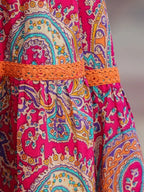Women Paisly Printed Tiered Fit and Flare Ethnic Dress, Has A V-neck