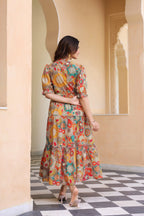 Women Floral Printed V-Neck Pure Cotton Ethnic Dresses
