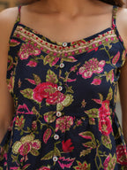 Floral Printed Sleeveless Peplum Pure Cotton Top