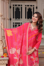 Women Floral Printed Regular Pure Cotton Kurta with Trousers & With Dupatta
