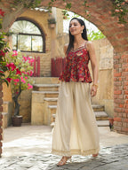 Floral Printed Sleeveless Peplum Pure Cotton Top