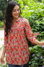 Red A-line pleated kurti