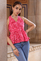 Women Printed V-Neck Cotton Peplum Top