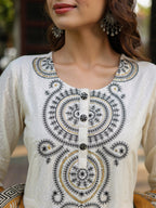 Women Floral Embroidered A-Line Pure Cotton Kurta with Trousers & Dupatta