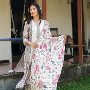 Off White Jaipur Bagh Muslin Suit Set