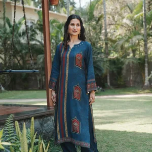Jharokha Teal Block Print Kurta Set