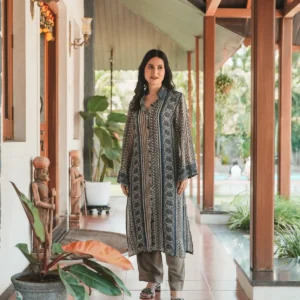 Ajrakh Indigo Geometric Print Kurta Set