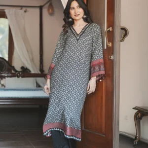 Noor Black & White Geometric Print Kurta Set