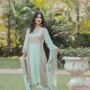 Noor Mahal Mint Green Muslin Suit Set