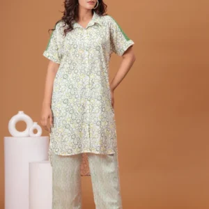 Spring Green Cotton Kurta Set with Back Lace