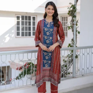 Red and Indigo Gota Work Kurta Set