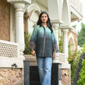 Blue Ombre Bandani Zig Zag Muslin Kurta Shirt