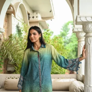 Green Ombre Bandani Zig Zag Muslin Kurta Shirt