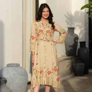 Marigold Bloom block Print Midi Dress
