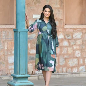 Sacremanto Muslin Summer Dress with Side Slit and Belt