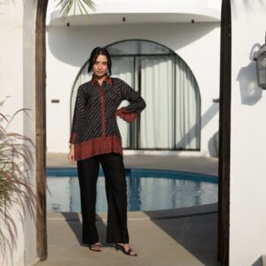 Black and red bandhani muslin shirt