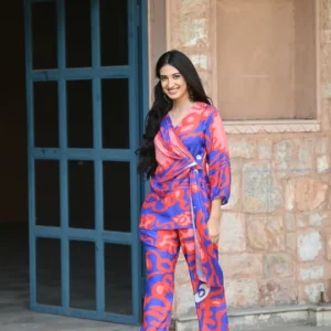 Chic Blue & Red Wave Coord Set