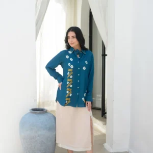 Teal Blue Bandhani Muslin Kurta Shirt