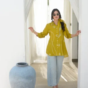 Yellow Bandhani Print Muslin Shirt