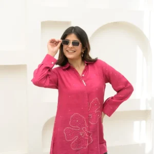 Fuchsia Pink Bandhani Bloom Kurta Shirt