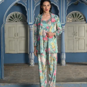 Green Blossom Velvet Co-ord Set