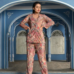 Brown Blossom Velvet Co-ord Set