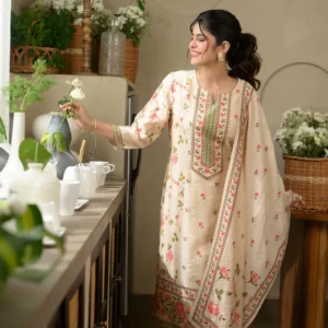Gulbahar Wrinkled Mul Chanderi Suit Set