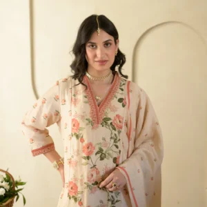 Noorjahan A-Line Wrinkled Mul Chanderi Suit Set