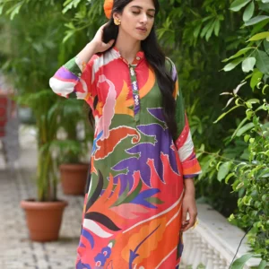 Purple and Orange Leaf Print Coord Set
