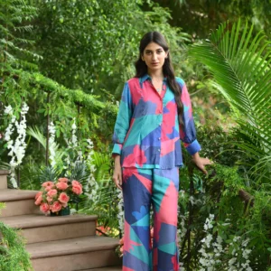 Blue and Green Geometric Botanic design Coord Set