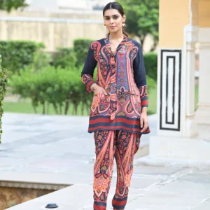 Blue and Red Paisley Blazer Pattern Coord Set