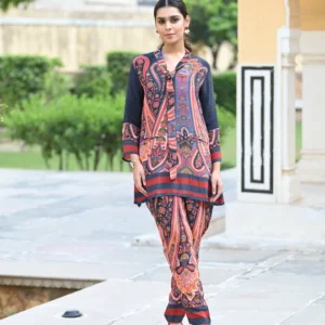 Blue and Red Paisley Blazer Pattern Coord Set