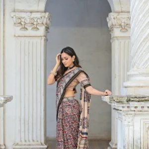 Dilkash Jaal Block Printed Chanderi Saree with Blouse