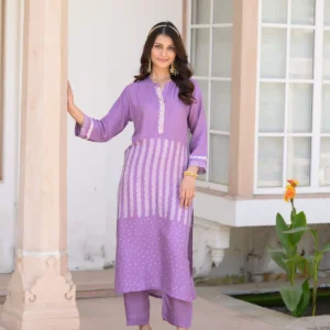 Lavender Bandhani Muslin Kurta Set