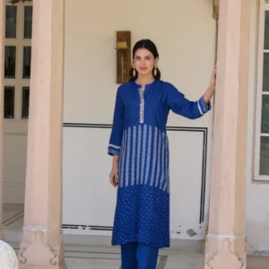 Royal Blue Bandhani Muslin Kurta Set