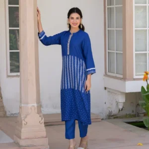 Royal Blue Bandhani Muslin Kurta Set