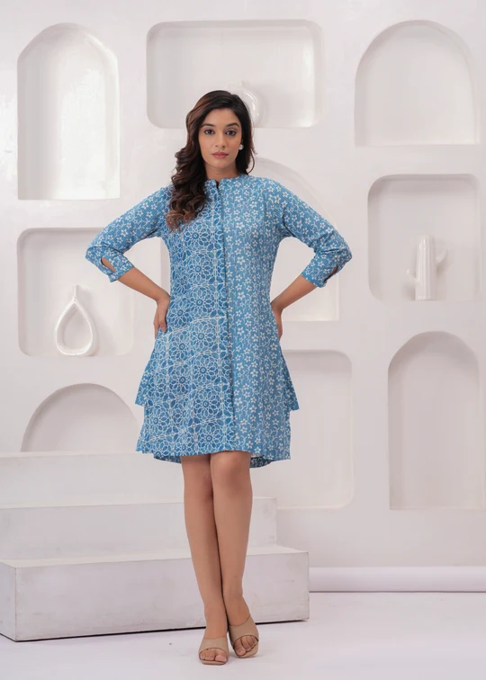Blue Indigo Block Print Summer Dress - Image 2